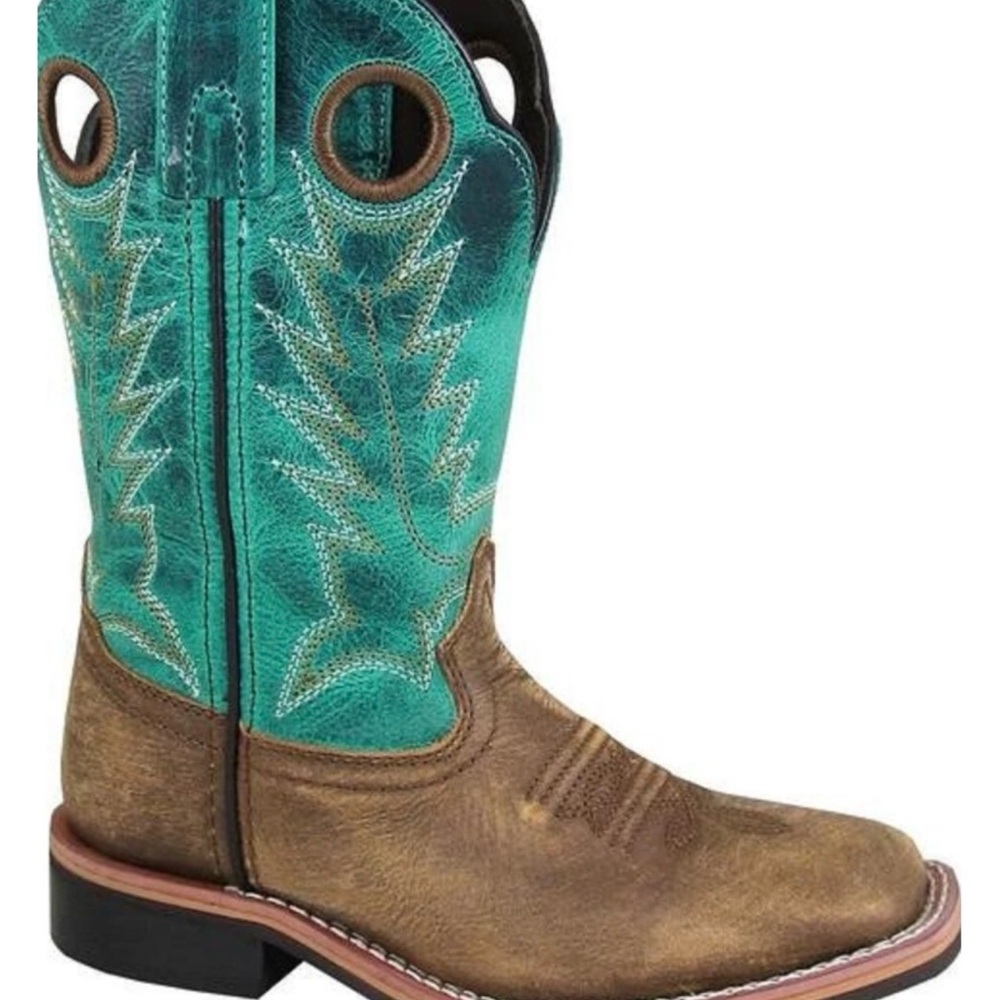 Turquoise Shaft Brown Leather Heeled Western Boots